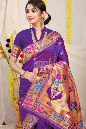 Buy Siril Silk Gold & Purple Color Saree with Blouse piece Online at Best  Prices in India - JioMart.