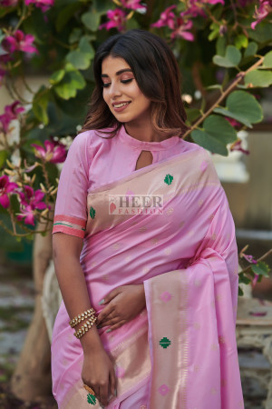 Look Regal in Our Soft Kanjivaram Pink Silk Sarees Collection – Sareeko