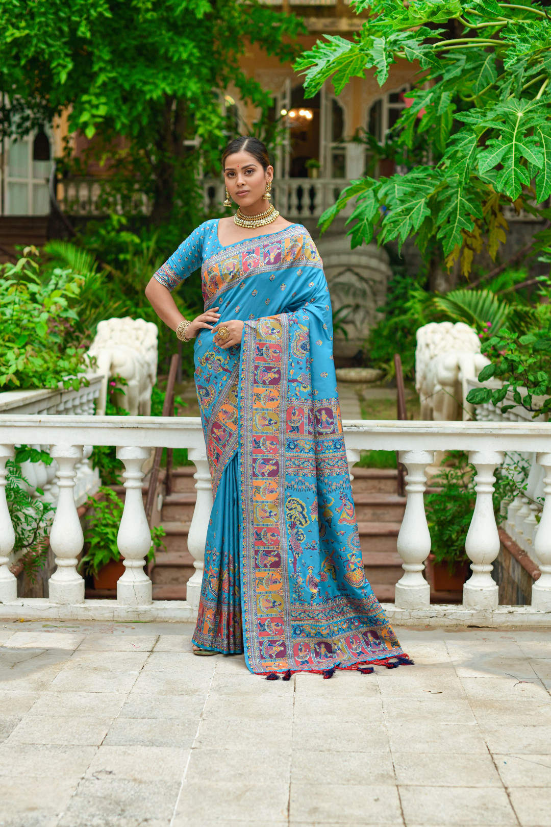 Firoji color banarasi silk saree with zari weaving work