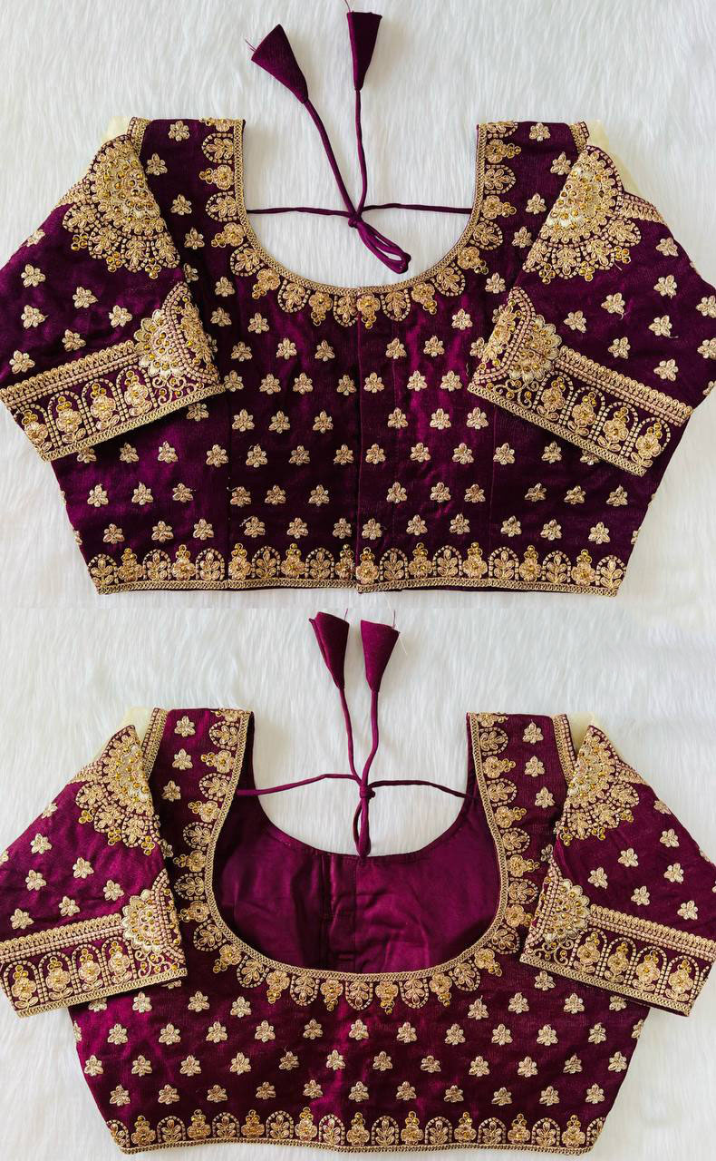 Heavy embroidery bridal work wine color blouse