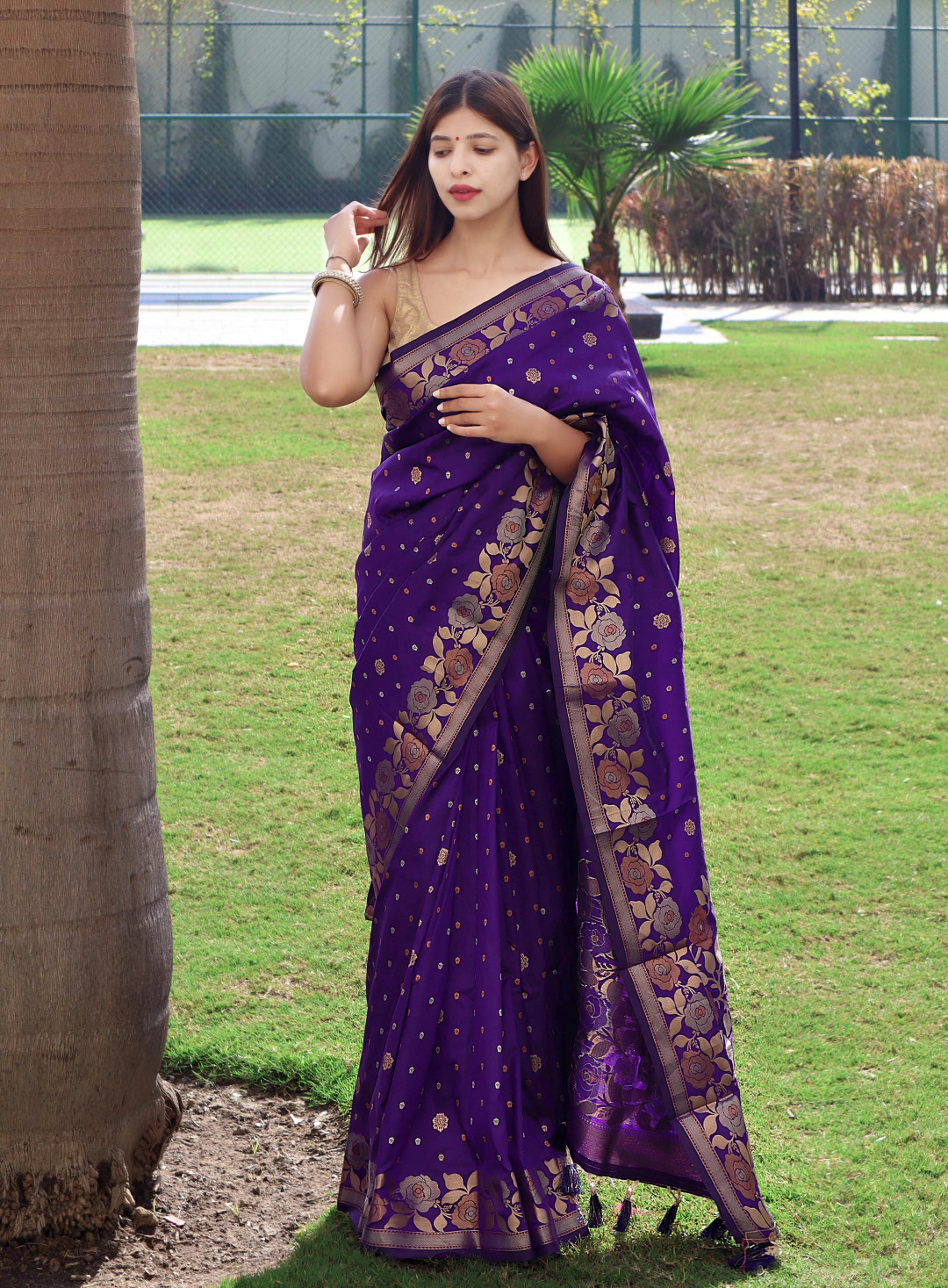 Grape Purple Plain Half Digital Print Georgette Ruffle Saree – Fabcurate