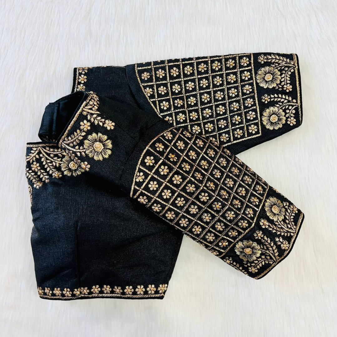 Heavy 3D embroidery work blouse black color
