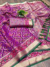 Purple color soft patola silk saree with zari weaving work